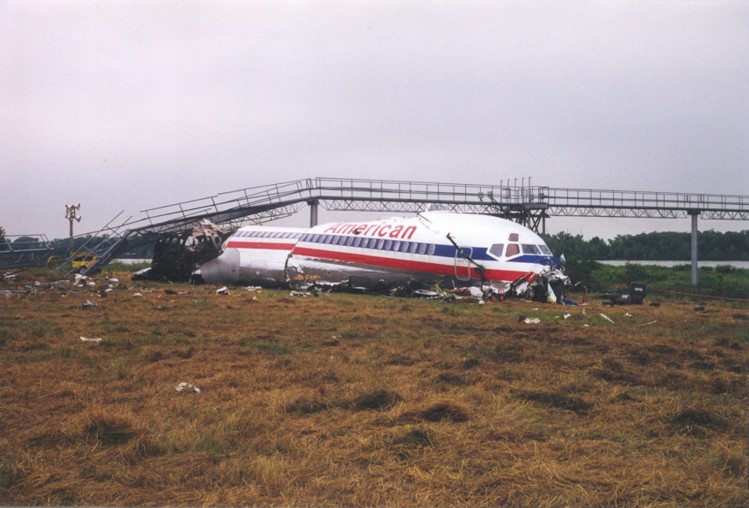 American Airlines Flight 1420 after overrunning the runway