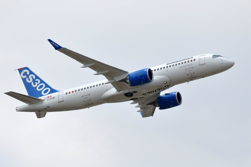 The Bombardier CS300 during flight testing