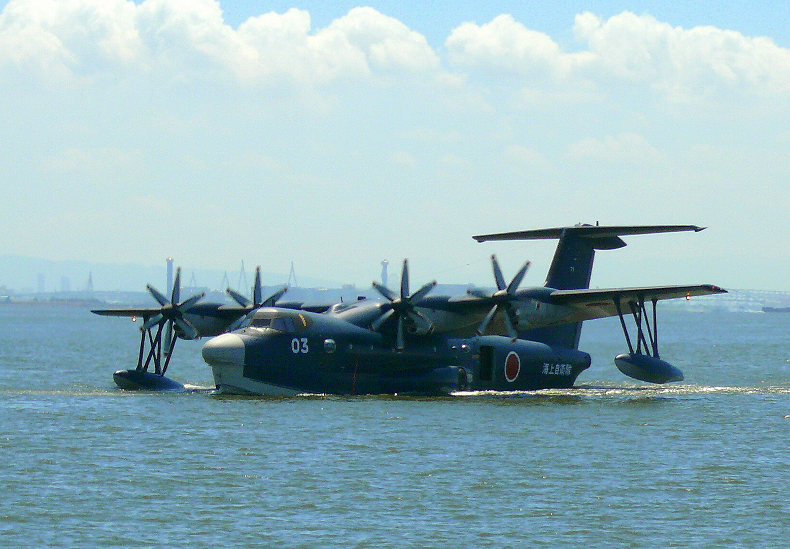 A ShinMaywa US-2 flying boat of the Japanese Self Defense Force off the coast of Japan, near Hansin Base.

Image in the public domain
Source: Wikimedia Commons