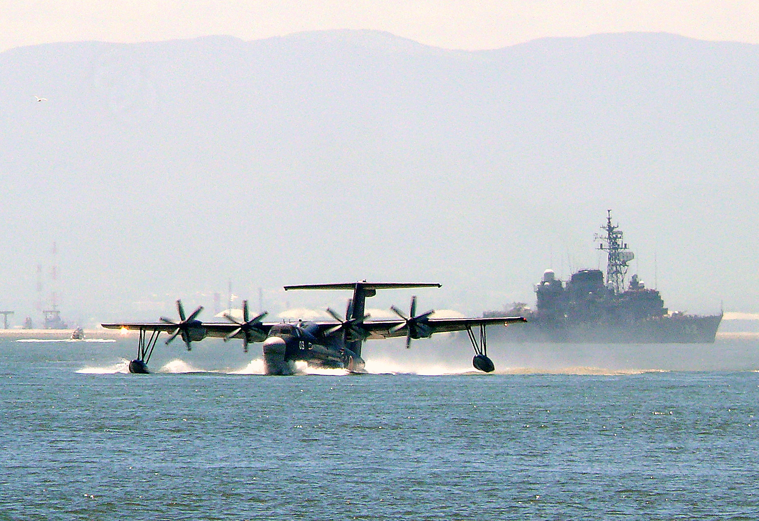 A ShinMaywa US-2 of the Japanese Maritime Self Defense Force off the coast of Japan, near Hansin Base