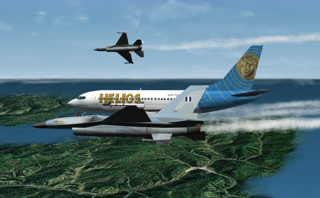 Artist rendering of Helios Airways Flight 522 being intercepted
