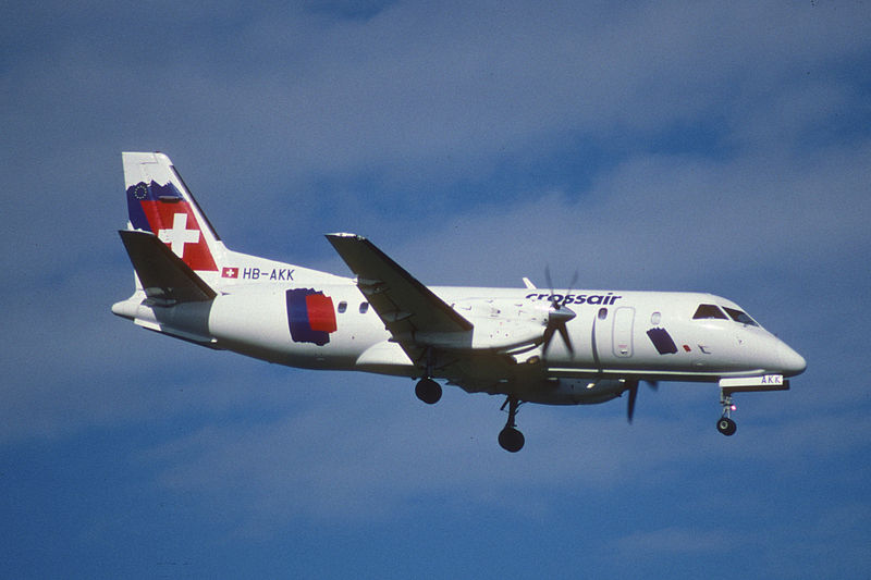 HB-AKK, the aircraft involved in the accident of Crossair Flight 498 as seen at Zurich Airport in September 1998
